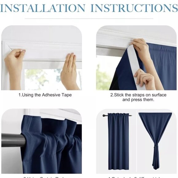 RYB HOME Self Adhesive Blackout Living Room Bedroom 2 Panels Curtains 32” X 63” - Picture 8 of 10